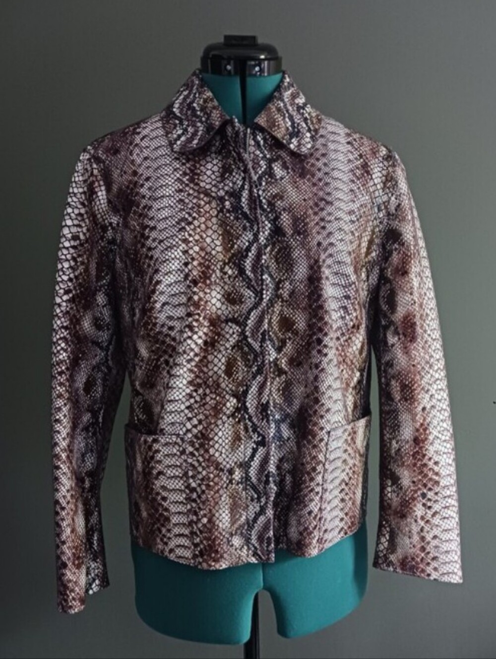 Hugo Boss Lamb Leather Snake-Print Women's Jacket in Purple & Cream Size 10